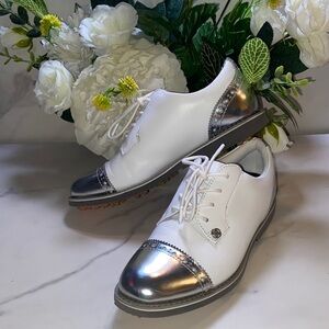 G/FORE Cap Toe Gallivanter Golf White and Silver Athletic Shoes